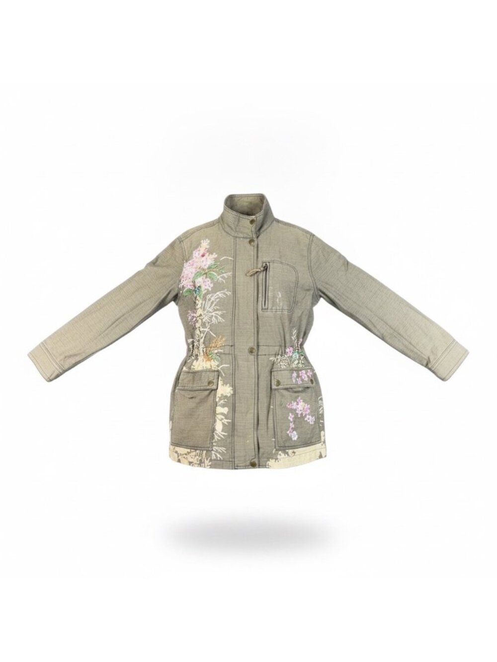 Anthropologie Womens Olive Green Jacket Floral Embroidered Field Style Sz S